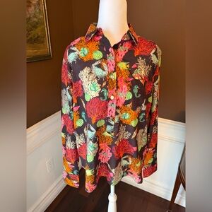 Jude Connally Coral Reef Women’s Henley Blouse Cocoa and Gold Size Small